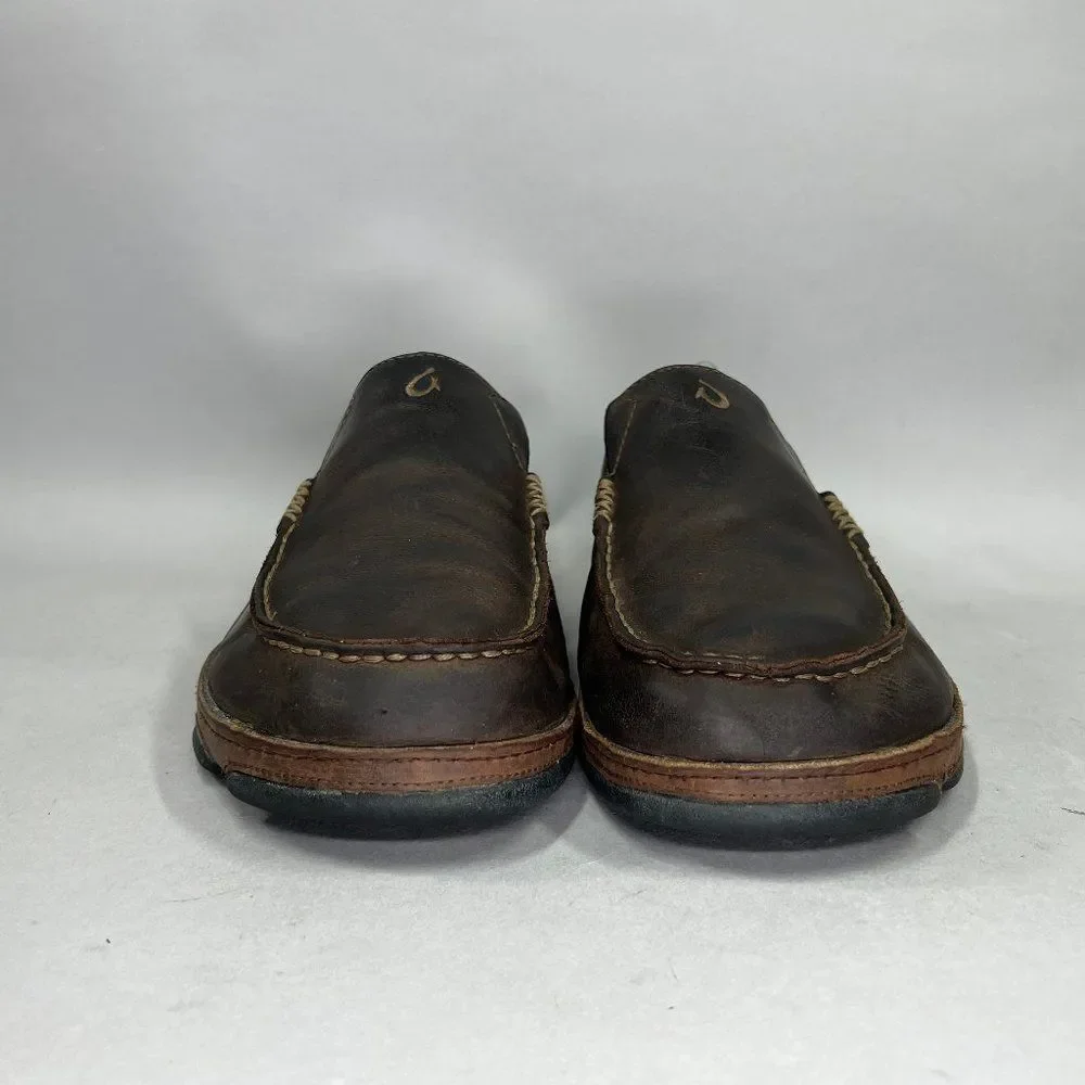 Olukai Moloa‎ Shoes Men's Size 10.5 Brown Leather Comfort Casual Slip On Loafers